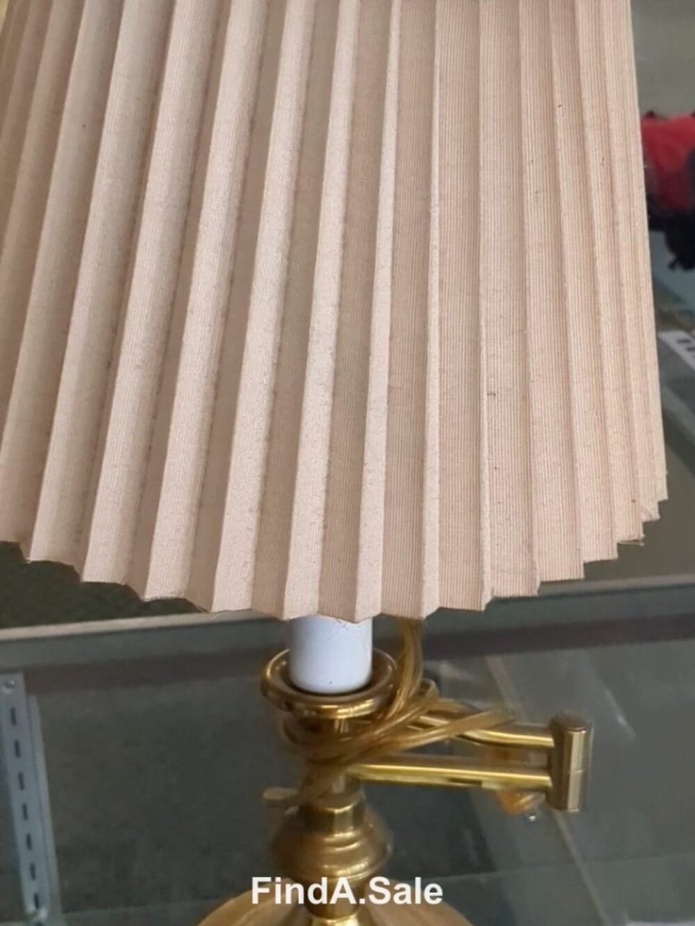 Brass Table Lamp, Mid-Century Modern, Pleated Cream Shade